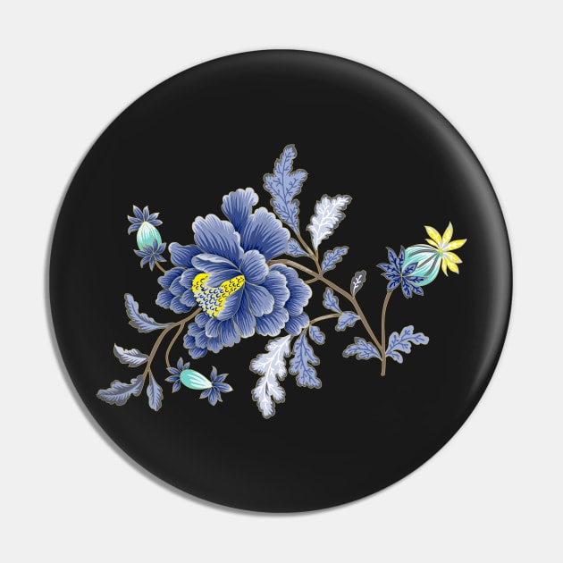 Blue Oriental Florals Pin by greenoriginals