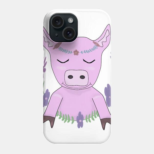 Cute pig with flowers Phone Case by Antiope