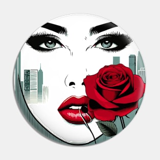 Lipstick Red Lips, Cute Rose Lady Pin