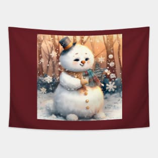 Cute Fluffy Snowman catching Snowflakes Tapestry