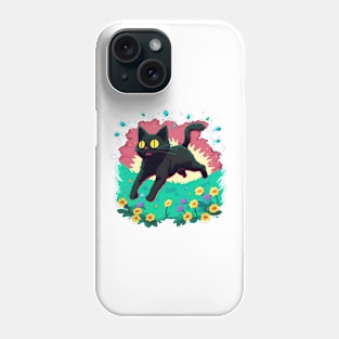 Black cat walk Phone Case