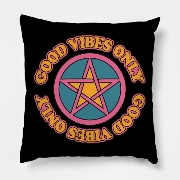 Pagan Pentagram Good Vibes Only Pastel Goth Pillow by graphicbombdesigns