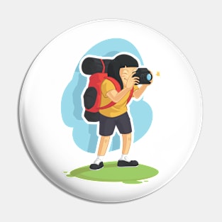 Backpacker Girl Taking Photo Pin