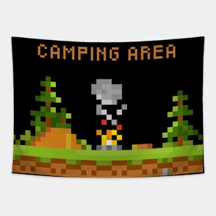 Pixel camping area with campfire Tapestry