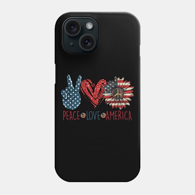 Peace Love America Hippie Sunflower 4th Of July Shirt Phone Case by Bruna Clothing