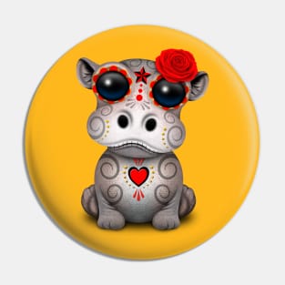 Red Day of the Dead Baby Hippo Pin