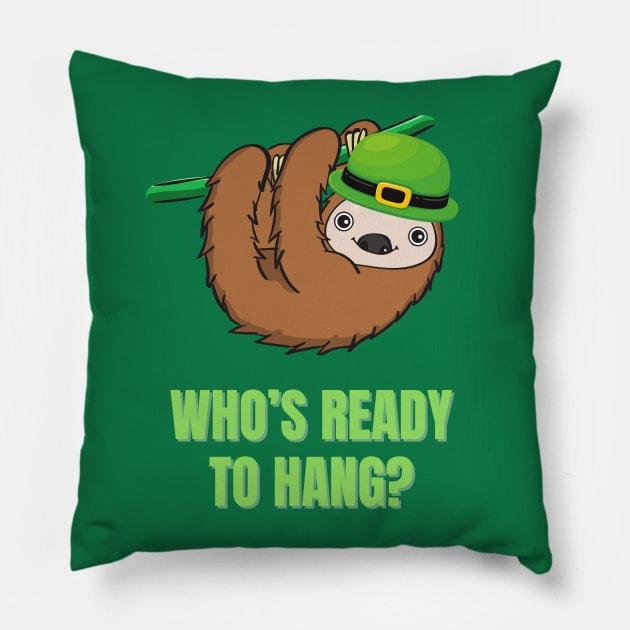 Green Sloth St. Patrick's Day Pillow by Craftee Designs