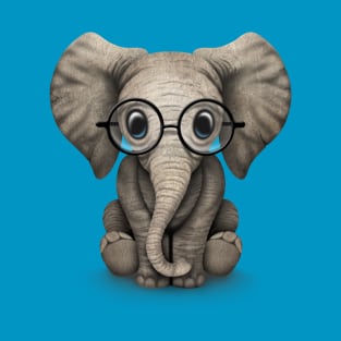 Cute Baby Elephant Calf with Reading Glasses T-Shirt