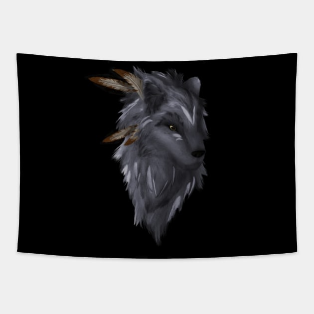 The Native Wolf (colored grey version) Tapestry by Wolfano