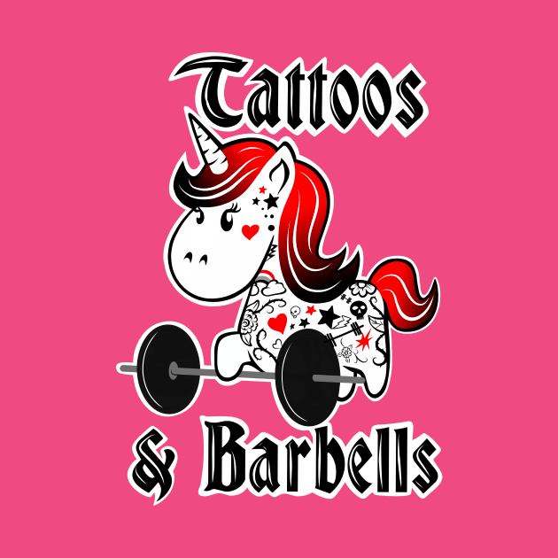 Tattoos and barbells, barbell unicorn, gym girl by TimAddisonArt