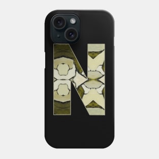 Letter N Monogram Initial Olive Green Pearl White Aesthetic Abstract Pattern Painting On Canvas Phone Case