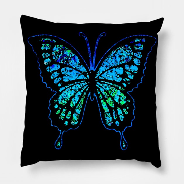 Blue Butterfly Pillow by bronzarino