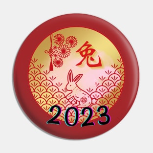 Illustration Bunny Rabbit Chinese Happy New Year 2023 Celebration Red Event Pin