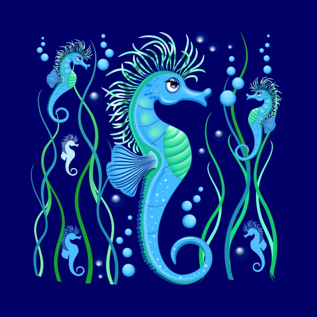 Seahorse cute blue sea animal Cartoon Character by BluedarkArt