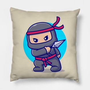 Cute Ninja With Kunai Cartoon Pillow