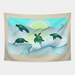 Sea turtles swimming family Tapestry