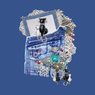 Blue Denim, lace - Costume Jewelry and kittens T-Shirt