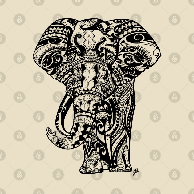 Elephant tribal pattern mandala by Juliet & Gin