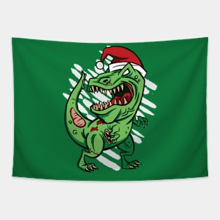 Zombie Santa T-Rex Dinosaur Cartoon Tapestry