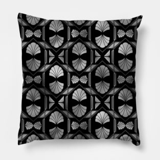 Scallop Shells in Black and Silver Art Deco Vintage Foil Pattern Pillow