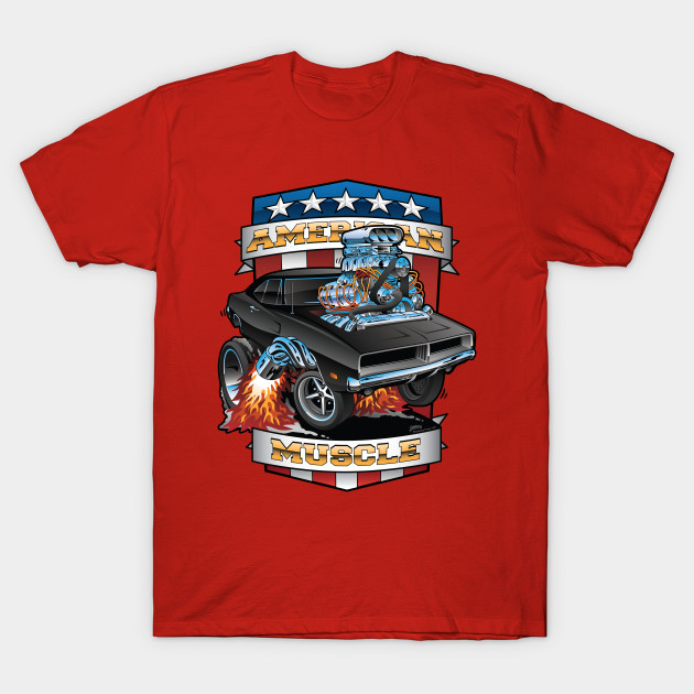 American Muscle Patriotic Classic Muscle Car Cartoon Illustration