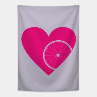 Heart with Road Bike Wheel for Cycling Lovers Tapestry