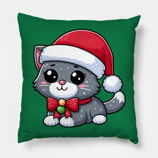 British Shorthair Cat Wearing Santa Hat Merry Christmas Pillow