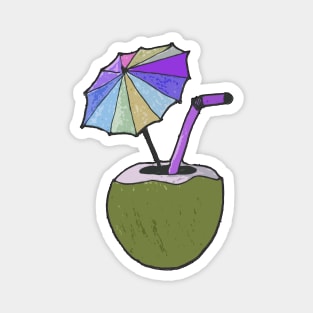 Hand drawn coconut drink with colorful umbrella drink Magnet