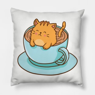 Cute Cat in cup of Cappuccino Pillow