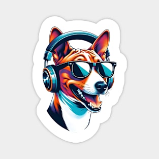 Basenji Smiling DJ with Headphones Japanese Art Magnet