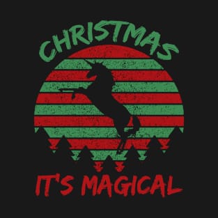 Christmas It's Magical Retro Vintage Unicorn Holiday Design T-Shirt