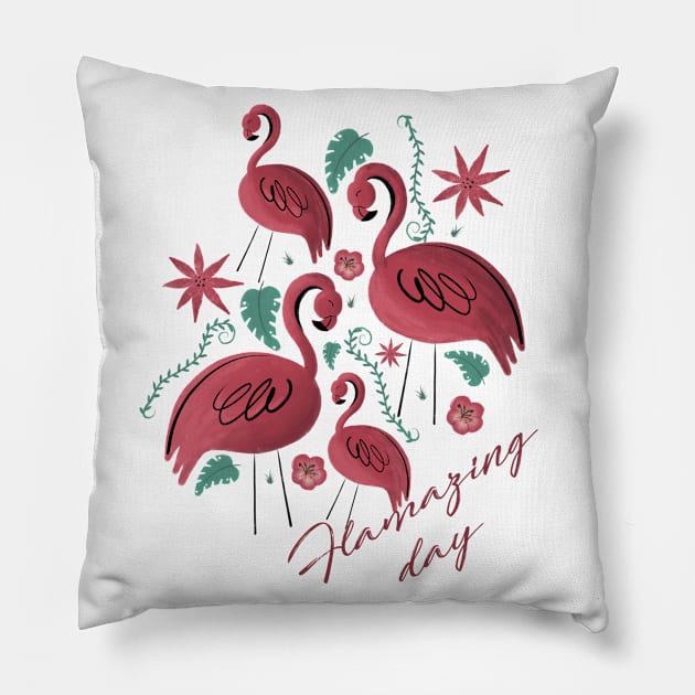 Flamazing day pink flamingos Pillow by Arch4Design