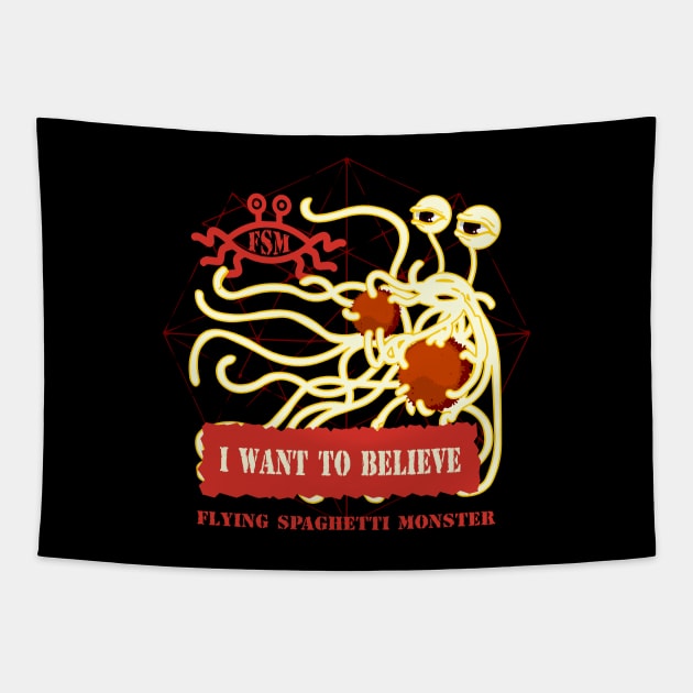 Flying Spaghetti Monster I want to believe Tapestry by VizRad