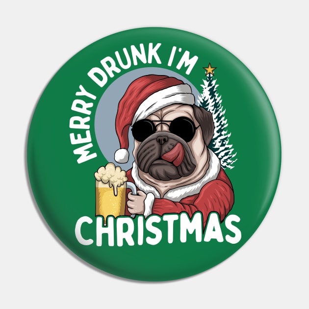Merry Drunk I'm Christmas - Funny Pug Pin by TwistedCharm