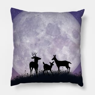 Deer Family on a Moonlit Night Pillow