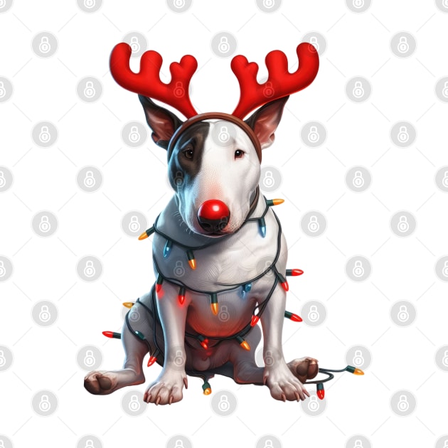 Christmas Red Nose Bull Terrier Dog by Chromatic Fusion Studio