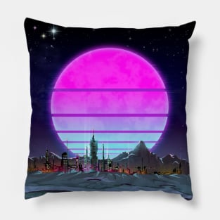 Apollo Dreams - Cyberpunk Moon in Neon Pillow