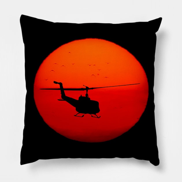 Vietnam Helicopter Sunset Pillow by Suprise MF