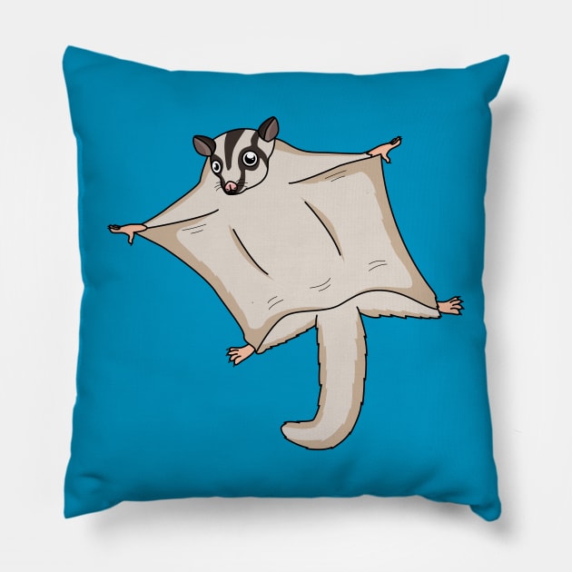 Cute flying sugar glider cartoon illustration Pillow by Cartoons of fun