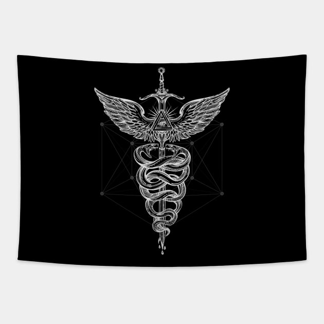 Caduceus_White Tapestry by spicoli13