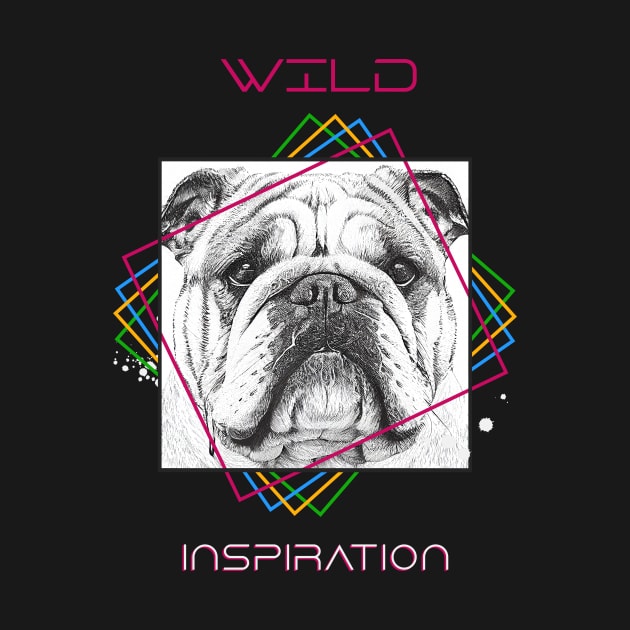 English Bulldog Dog Wild Nature Animal Illustration Art Drawing by Cubebox