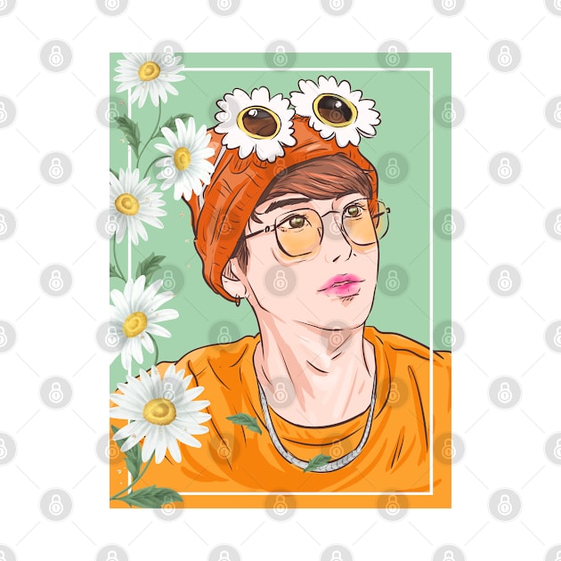 Seunnie in orange with flower frame by Rakusumi Art