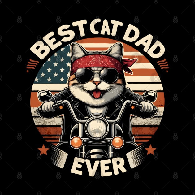 Cat Dad Motorcycle Bike Rider Vintage American Flag by TopTees