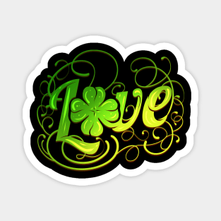 Green Love Logo With A Four Leaf Clover For St Patricks Day Magnet