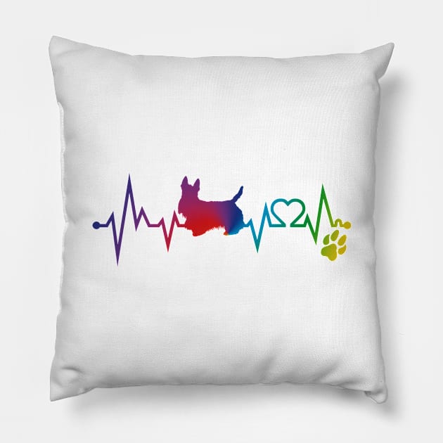 Scottish Terrier  Colorful Heartbeat, Heart & Dog Paw Pillow by kimoufaster