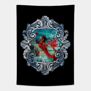 Wonderful seahorse with skulls in the deep ocean Tapestry