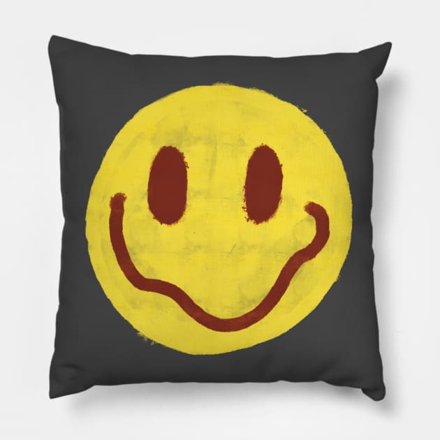 Yellow and Maroon Vintage Smiley Face Pillow by Jennggaa