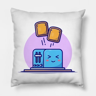 Cute Happy Toaster Cartoon Vector Icon Illustration Pillow