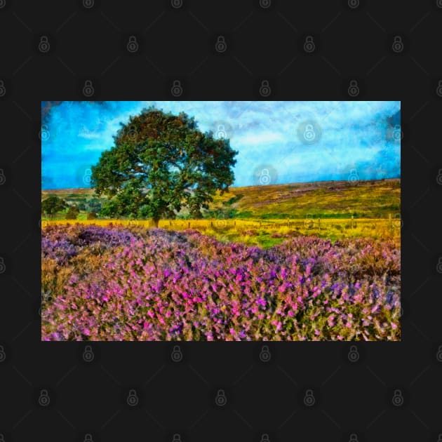 Painterly Moorland Heather Landscape Art by MartynUK