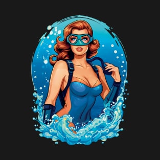 Vintage Graphic Design Female Scuba Diver T-Shirt